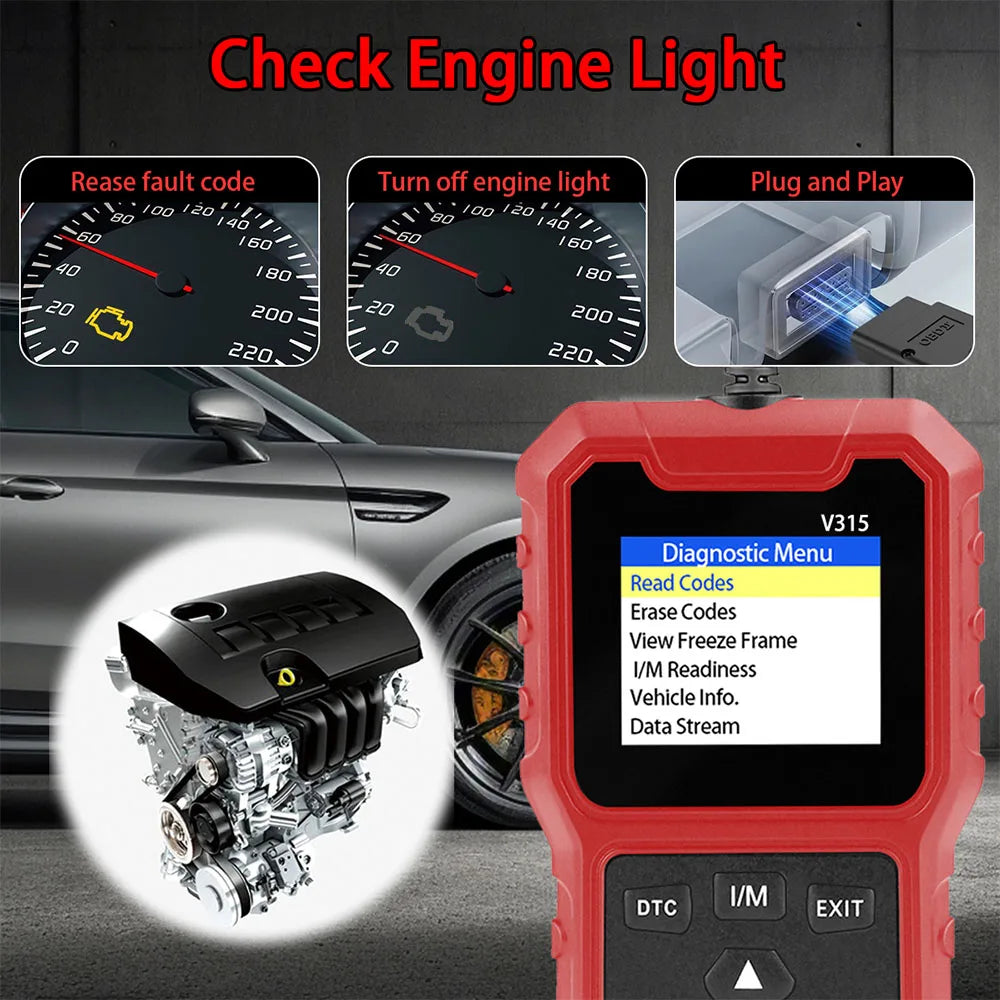 V315 OBD2 Scanner – Fast Check Engine Code Reader & Eraser