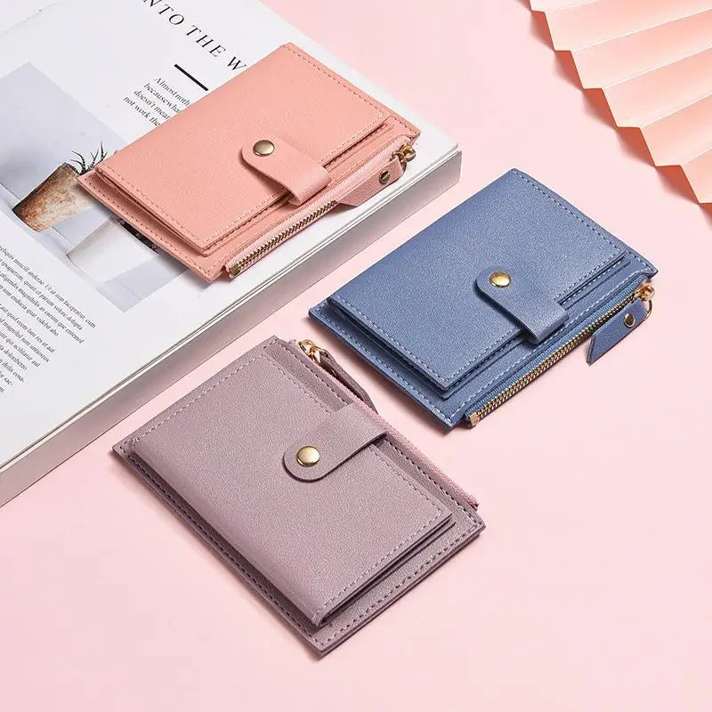 Women's Slim PU Leather Card Holder Wallet | Mini Zipper Purse