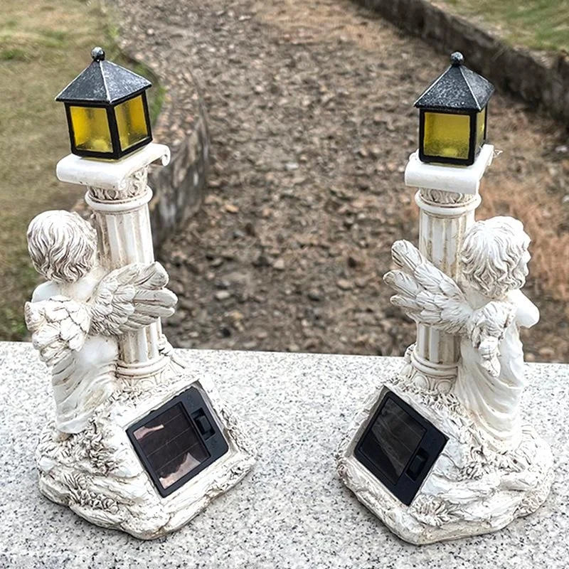Solar Angel Garden Lamp – European Roman Column Resin Sculpture