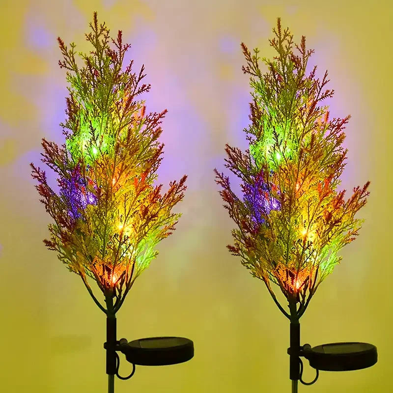 Solar Pine & Cypress Tree Garden Stake Lights – Waterproof LED