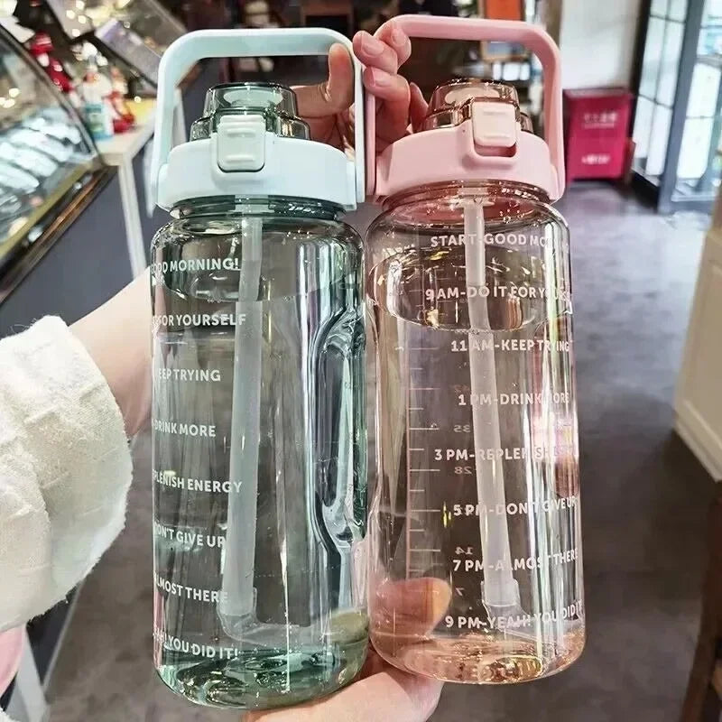 2L Motivational Water Bottle with Straw & Time Marker
