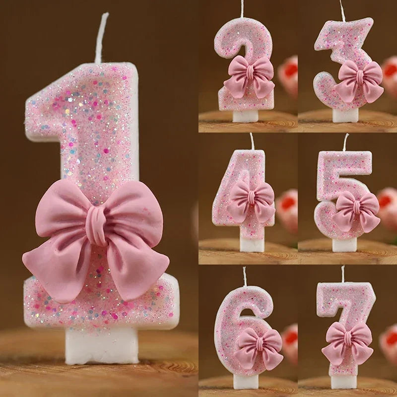 Number Cake Candle Pink Glitter Birthday 1 2 3 4 5 6 7 8 9 3D Topper