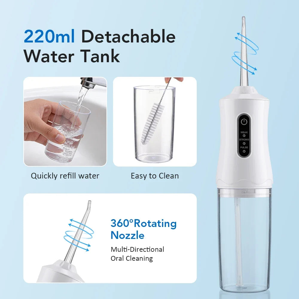 Portable Water Flosser – 3 Modes, 220ml Tank, Rechargeable