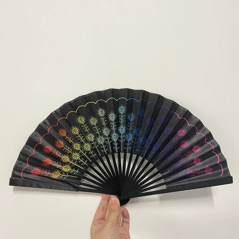 Elegant Leopard Print Folding Fan Black Frame Stylish Princess Theme