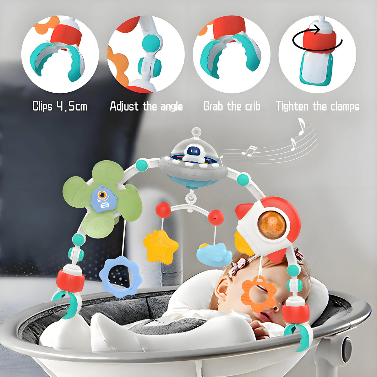Baby Stroller Arch Toys Crib Music Rotating Bouncers Fine Motor