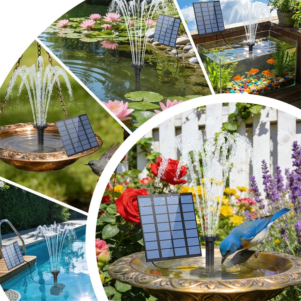 1.8W Solar Fountain Pump – 6 Nozzles, IPX8 Bird Bath Garden