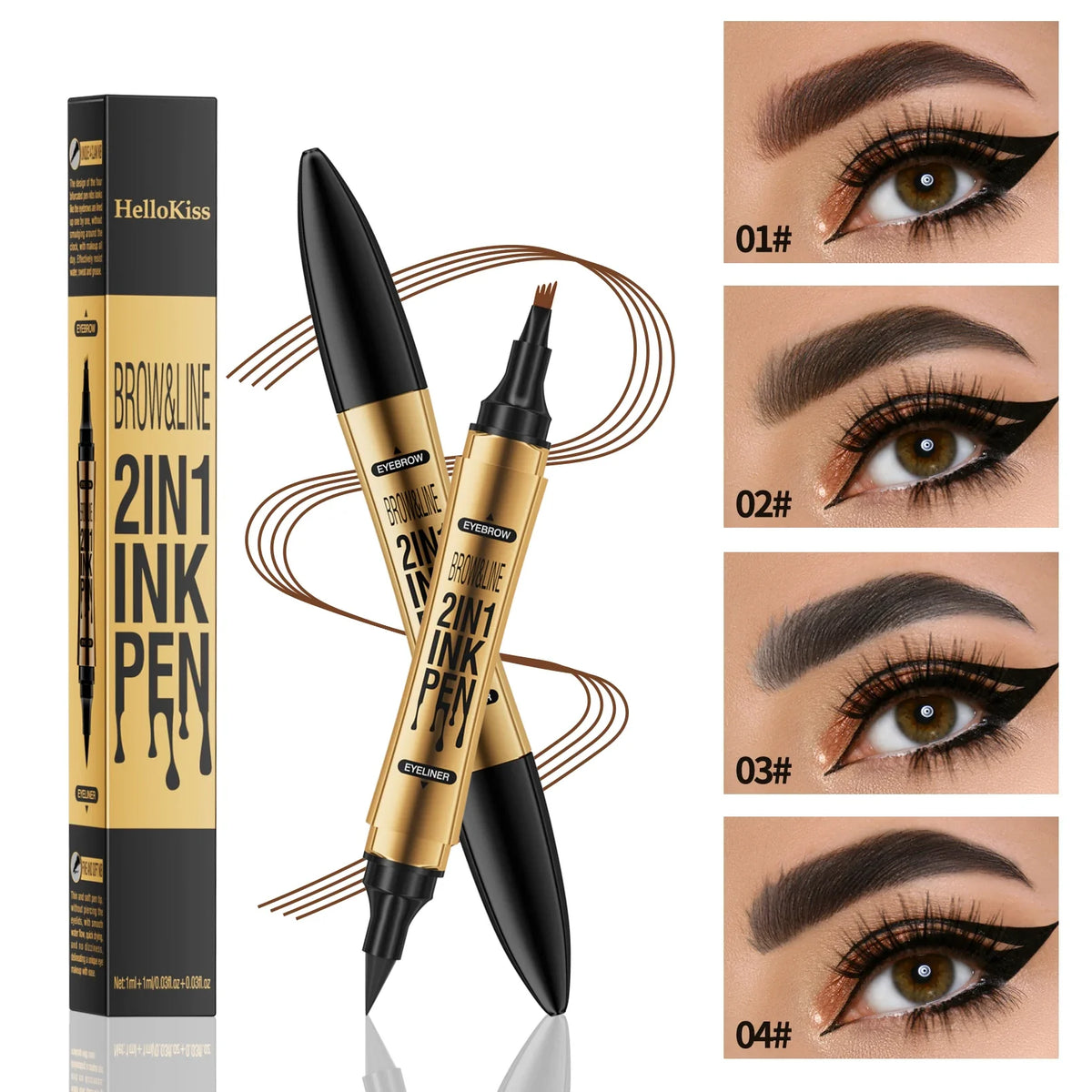 Hello Kiss 4-Tip Liquid Eyebrow Pen – Waterproof & Long-Lasting
