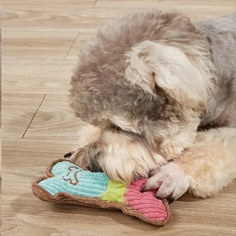 Squeaky Plush Bone Dog Chew Toy – Small & Medium Breeds