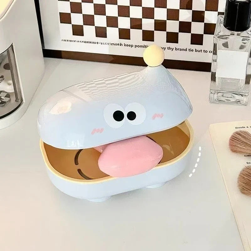 Flip-top Soap Box Big-eyed Cute Household Draining Holder Lid Cartoon