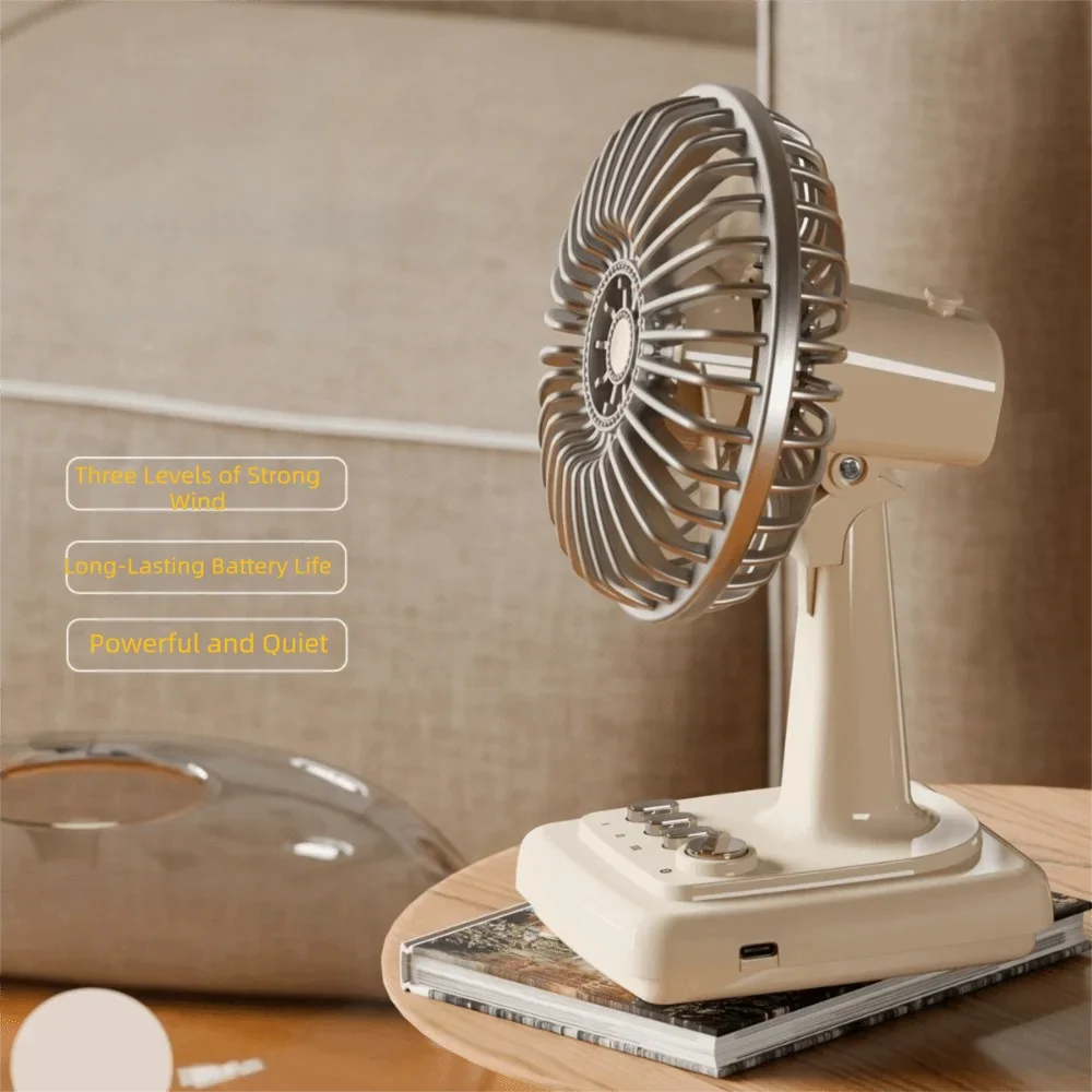 Retro Creamy Mini Desktop Fan – Rechargeable Portable USB Fan
