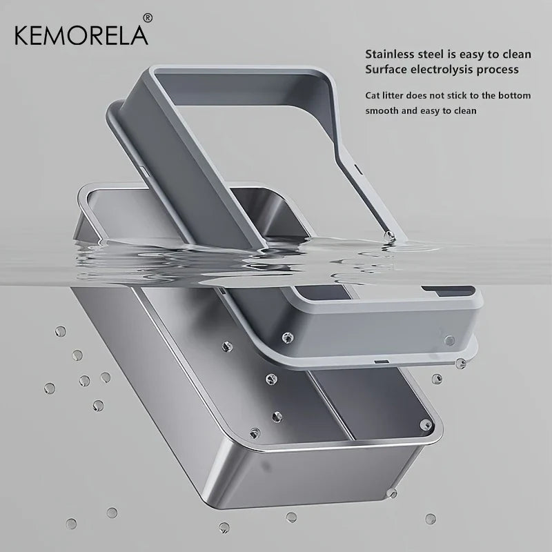 KEMORELA XL Stainless Steel Cat Litter Box with Lid & Scoop