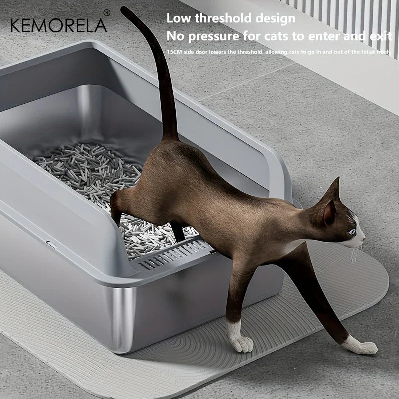 KEMORELA XL Stainless Steel Cat Litter Box with Lid & Scoop