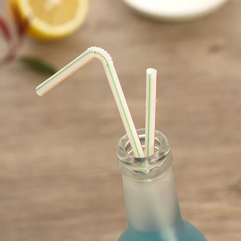 100Pcs Colorful Bendable Drinking Straws | Party, Bar & Milk Tea