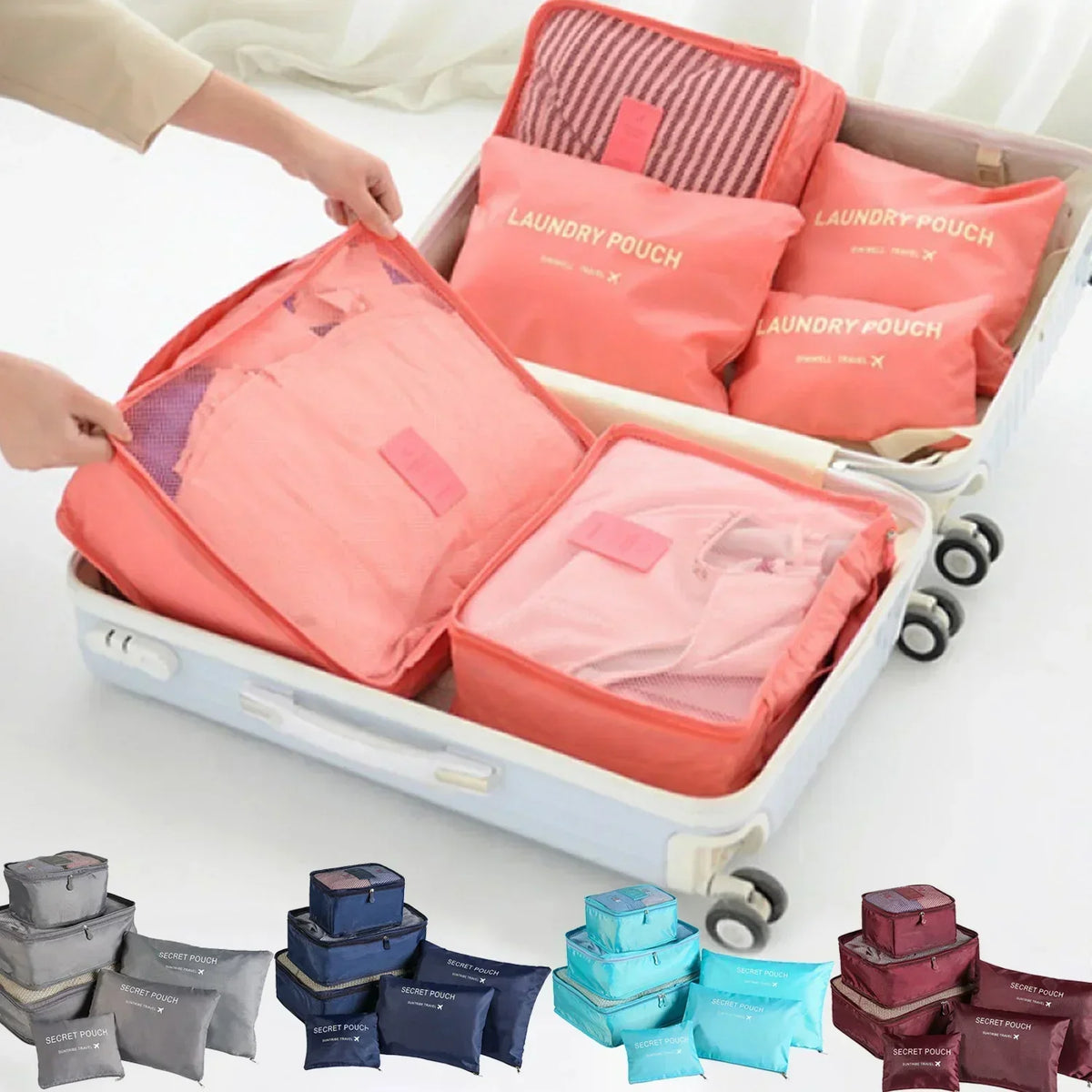 6-Piece Travel Packing Organizer Bags | Foldable Luggage Set