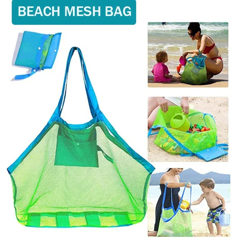 Large Mesh Beach Bag – Sand-Away Foldable Kids Toy Tote