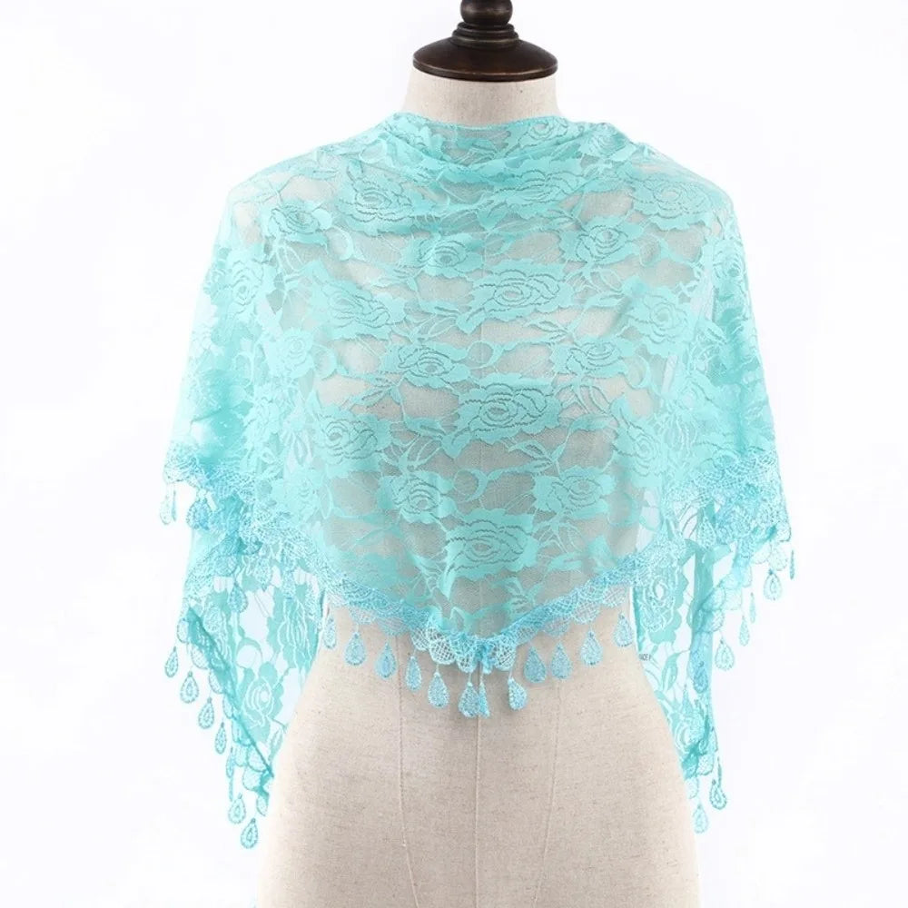 Floral Triangle Scarf Wrap with Tassels – Women's Headband