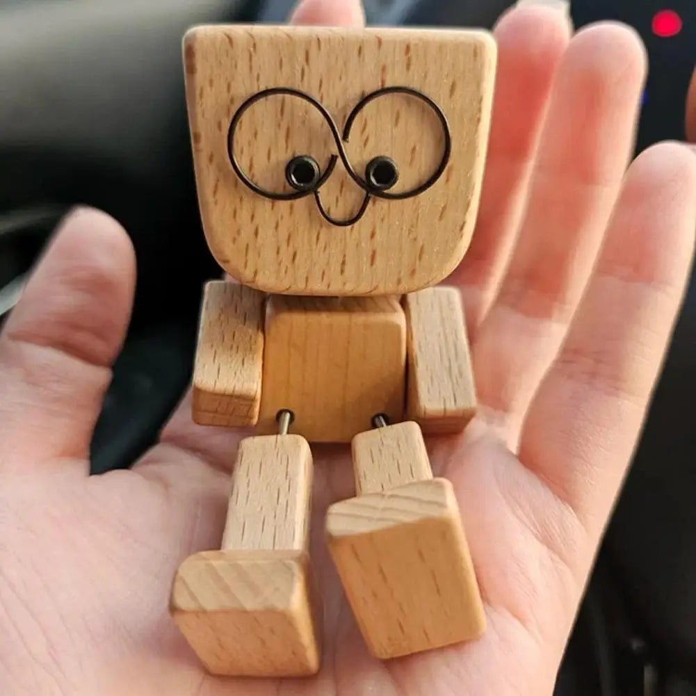 Leg-Shaking Wooden Man Car Dashboard Figurine | Magnetic Decor
