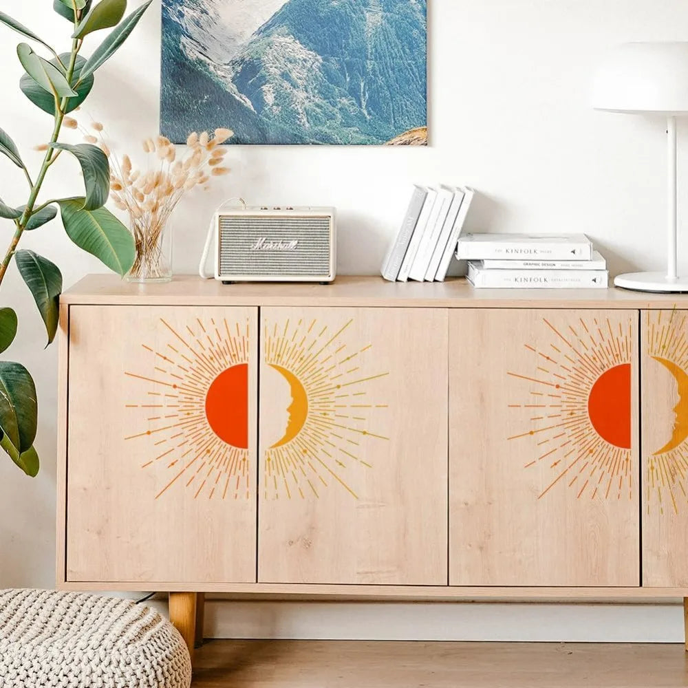 2-Pack Boho Sun & Moon Reusable Stencils 8.3x11.7" DIY Art