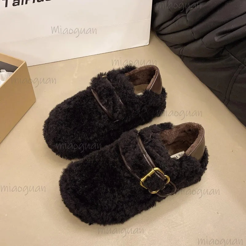 Women's Furry Slip-On Loafers | Plush Lined Warm Flat Shoes