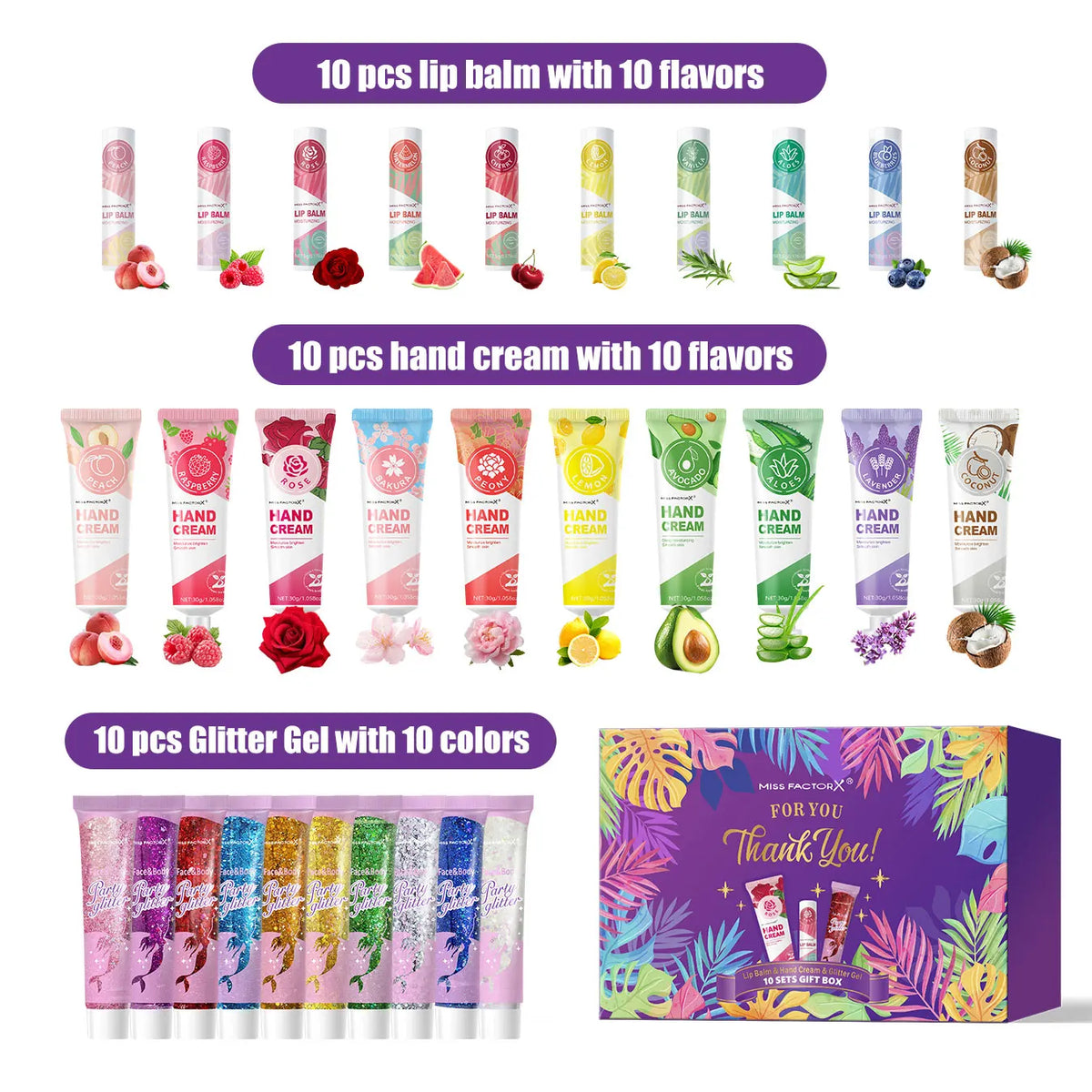 Women's Gift Set – Hand Cream, Lipstick & Glitter | 10 Sets