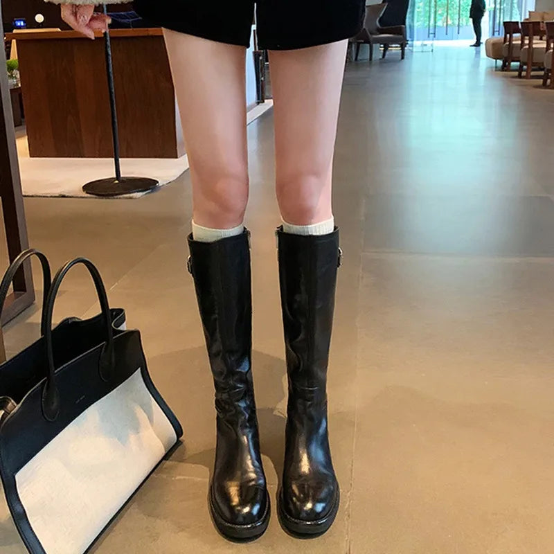 Women's Retro Wedge Ankle Boots – Non-Slip Zip-Up Knight Boot