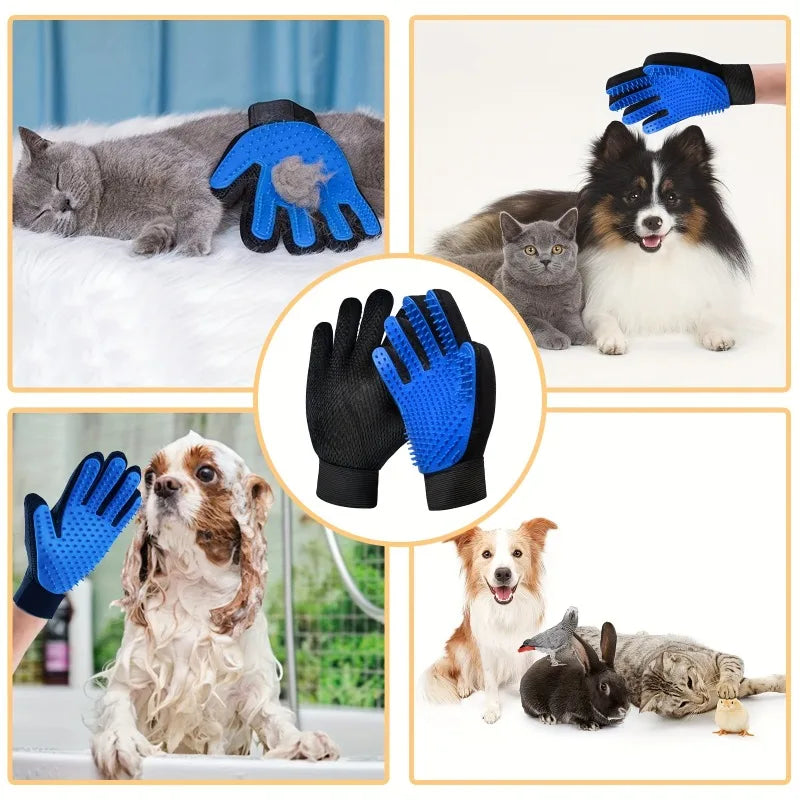 2-in-1 Pet Grooming Gloves | Silicone Deshedding for Dogs & Cats