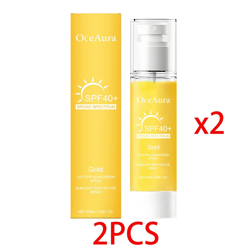 OceAura Glitter Sunscreen Spray – Shimmer SPF Face & Body 50ml
