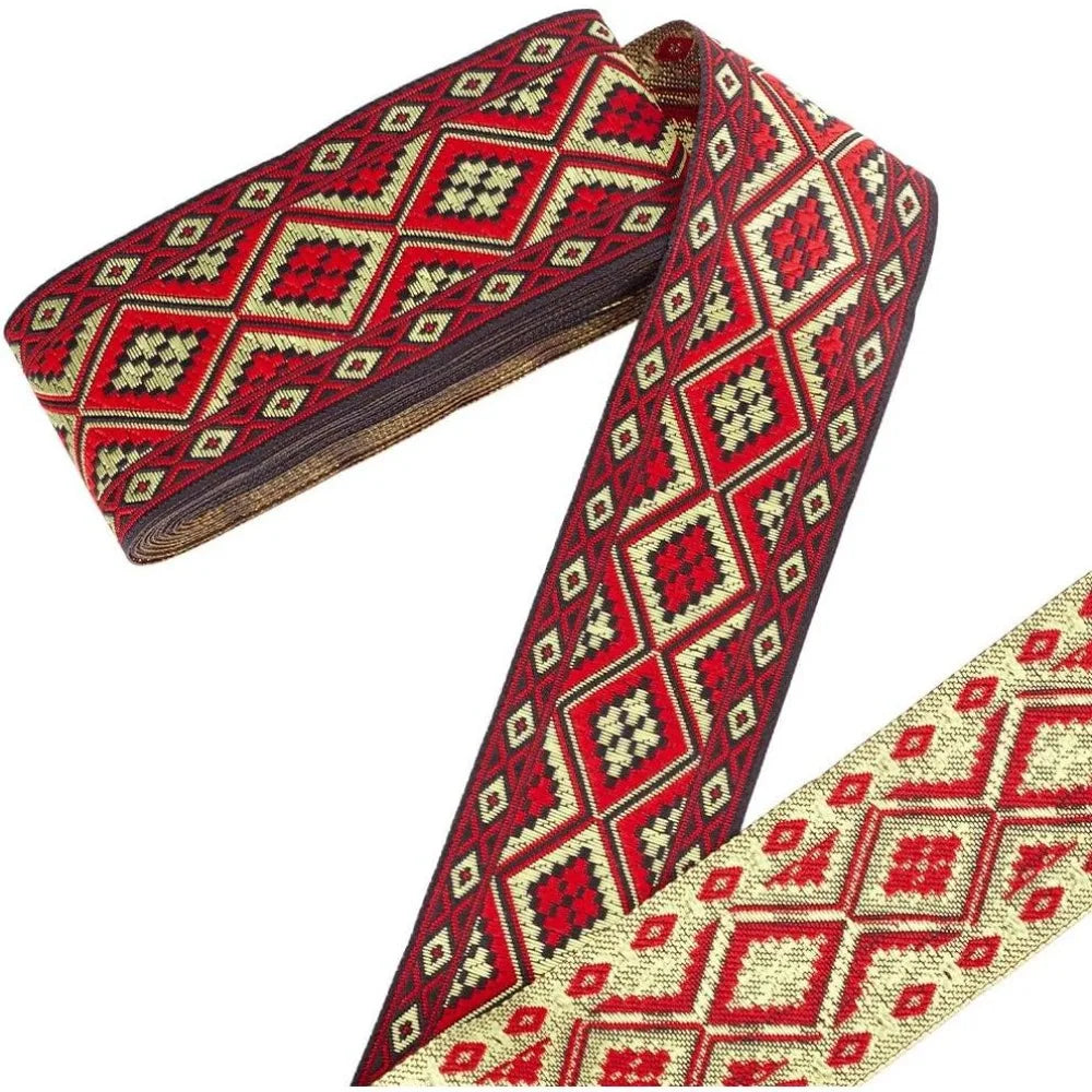 Boho Jacquard Ribbon 2" Rhombus Woven Trim – 7.66 Yards
