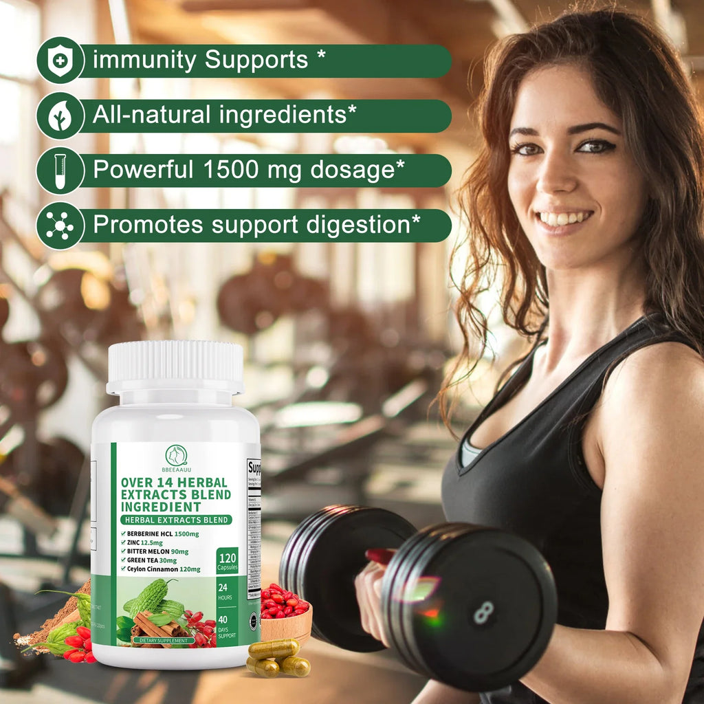 BBEEAAUU Berberine HCL 1500mg – Liver, Gut & Immunity Support with Cinnamon & Bitter Gourd