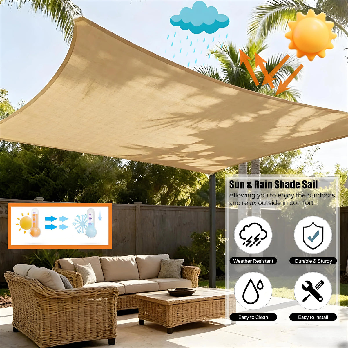 Waterproof Sun Shade Sail – 10 Sizes UV Block Canopy for Patio