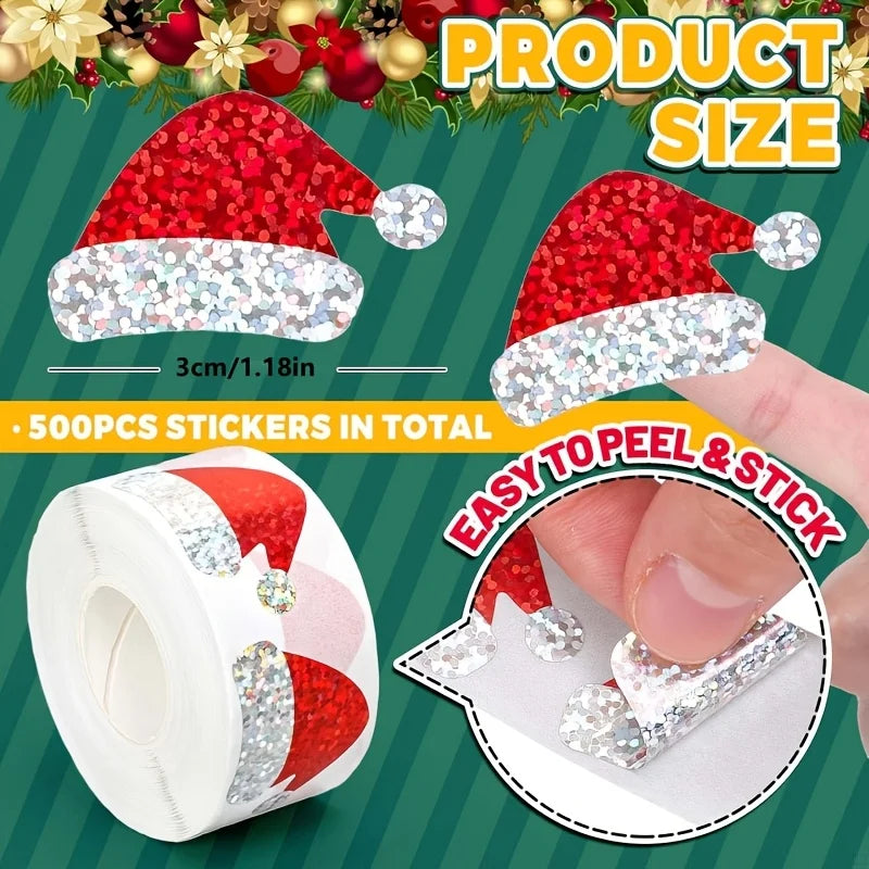 1000 Sheets 2 Rolls Mixed Christmas Sticker Roll Laser Green Tree Red