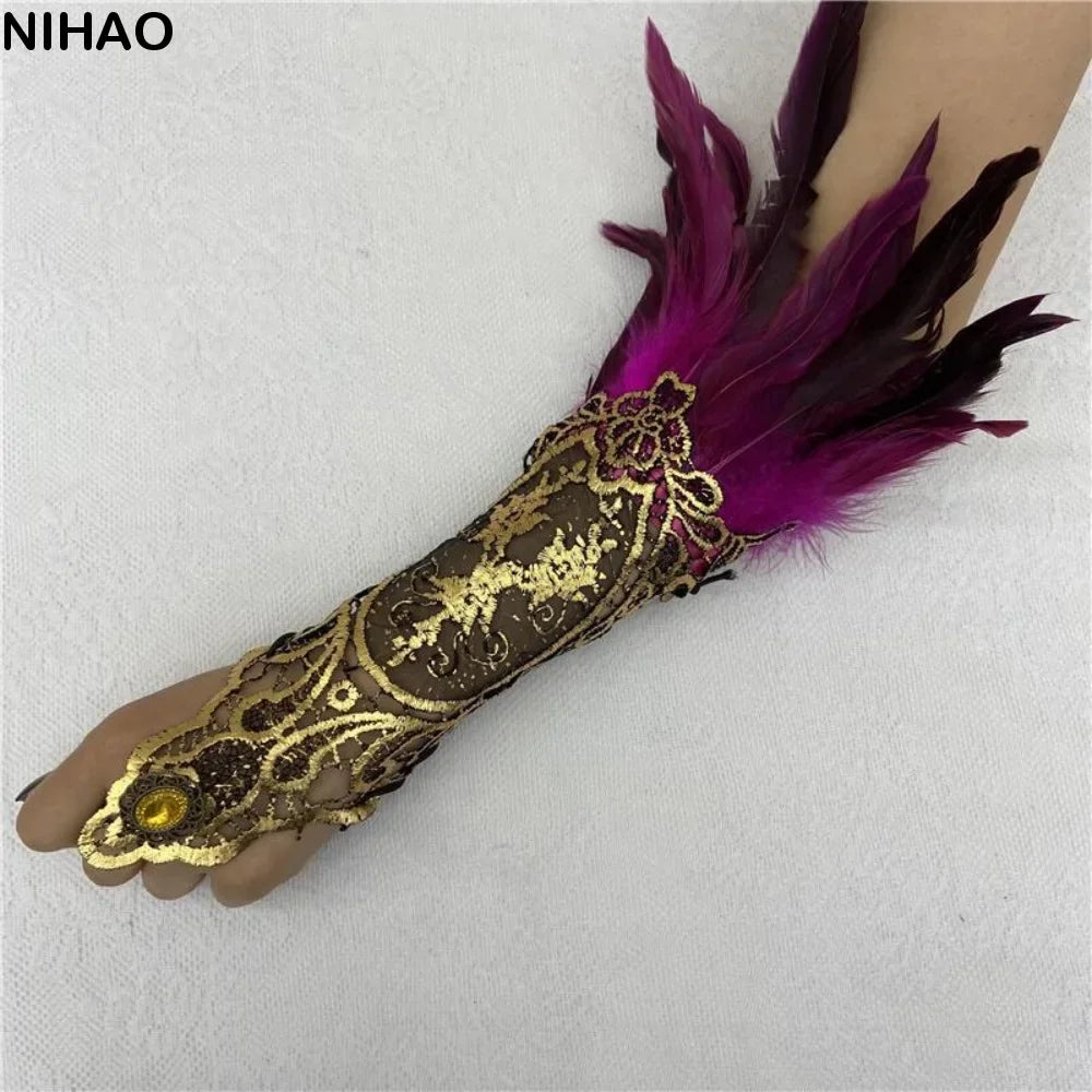 Women's Feather Lace Cuffs – Vintage Gothic Halloween Wristband