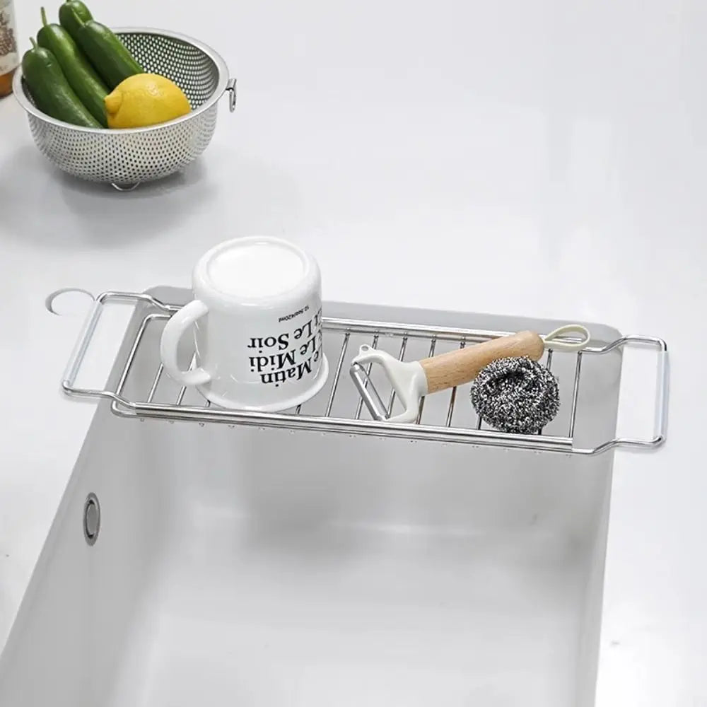 Telescopic Sink Drain Rack – Adjustable Stainless Steel Shelf
