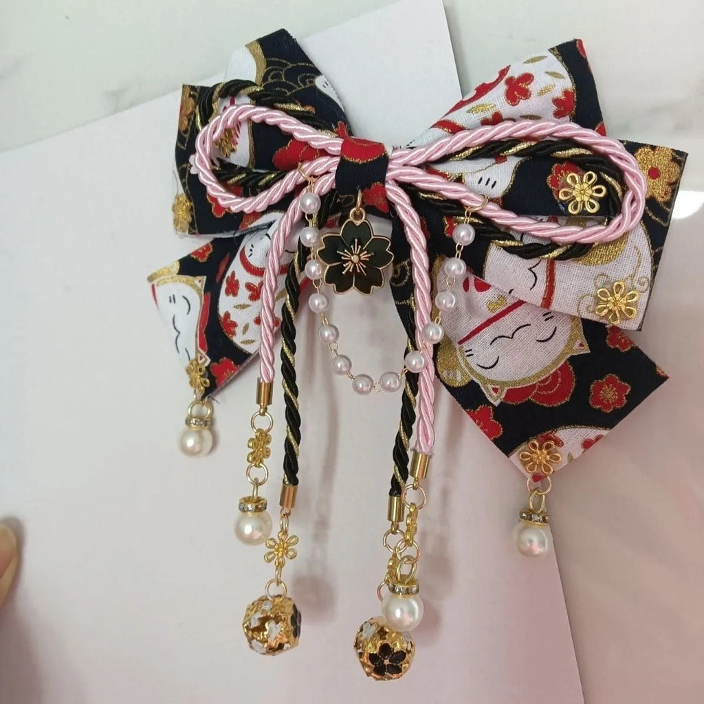 Japanese Girl Stamping Cherry Blossom Bow Hair Accessory Lolita