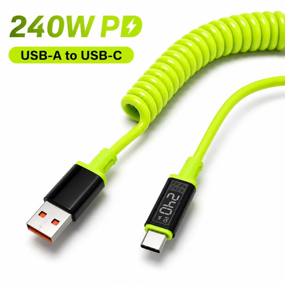 240W USB-C Spring Fast Charging Cable | iPhone & Samsung