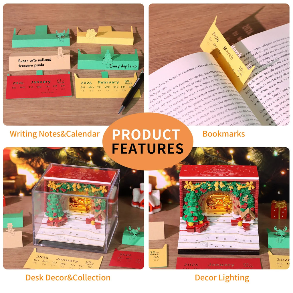 3D Christmas Arch Desk Calendar 2026 | LED Lights Memo Pad