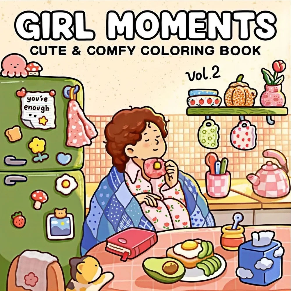 Girl Moments Cute Comfy Coloring Book Adults Stress Relief Drawing