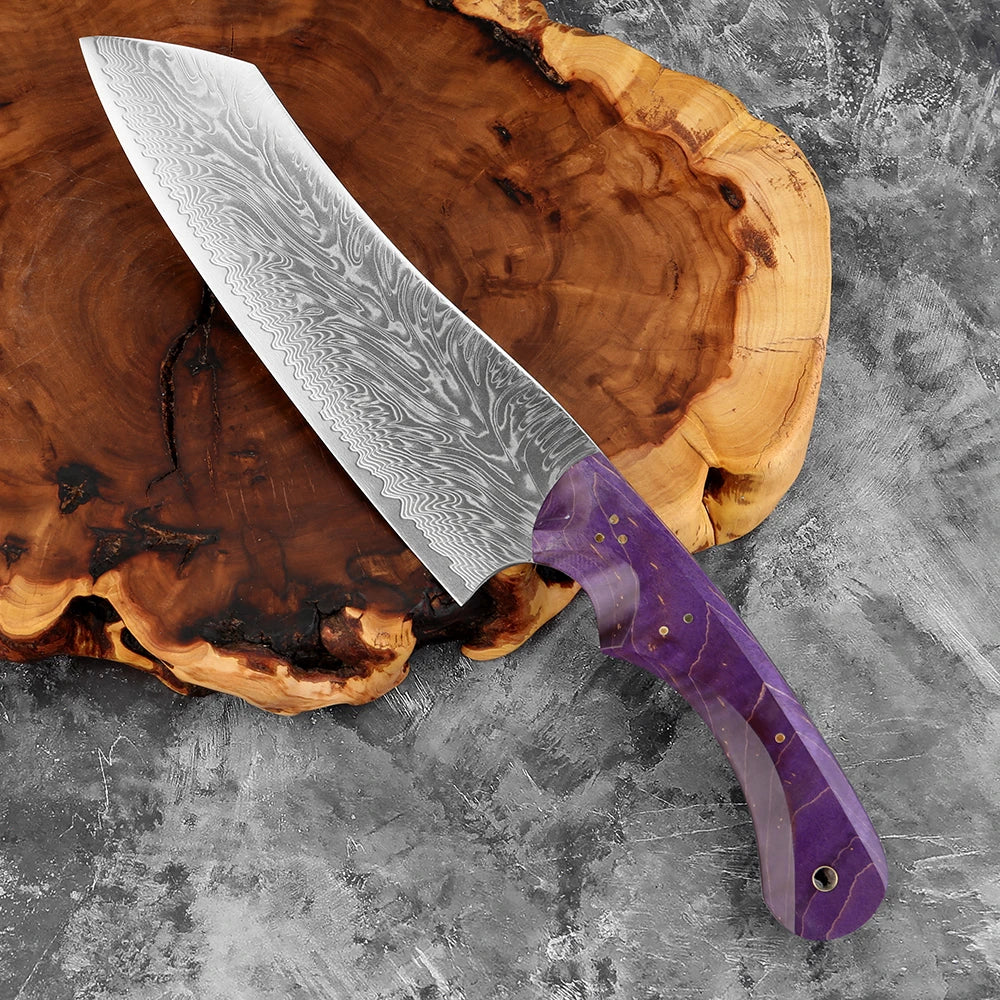 XITUO 7-Inch Damascus Santoku Knife – Purple Wood Handle