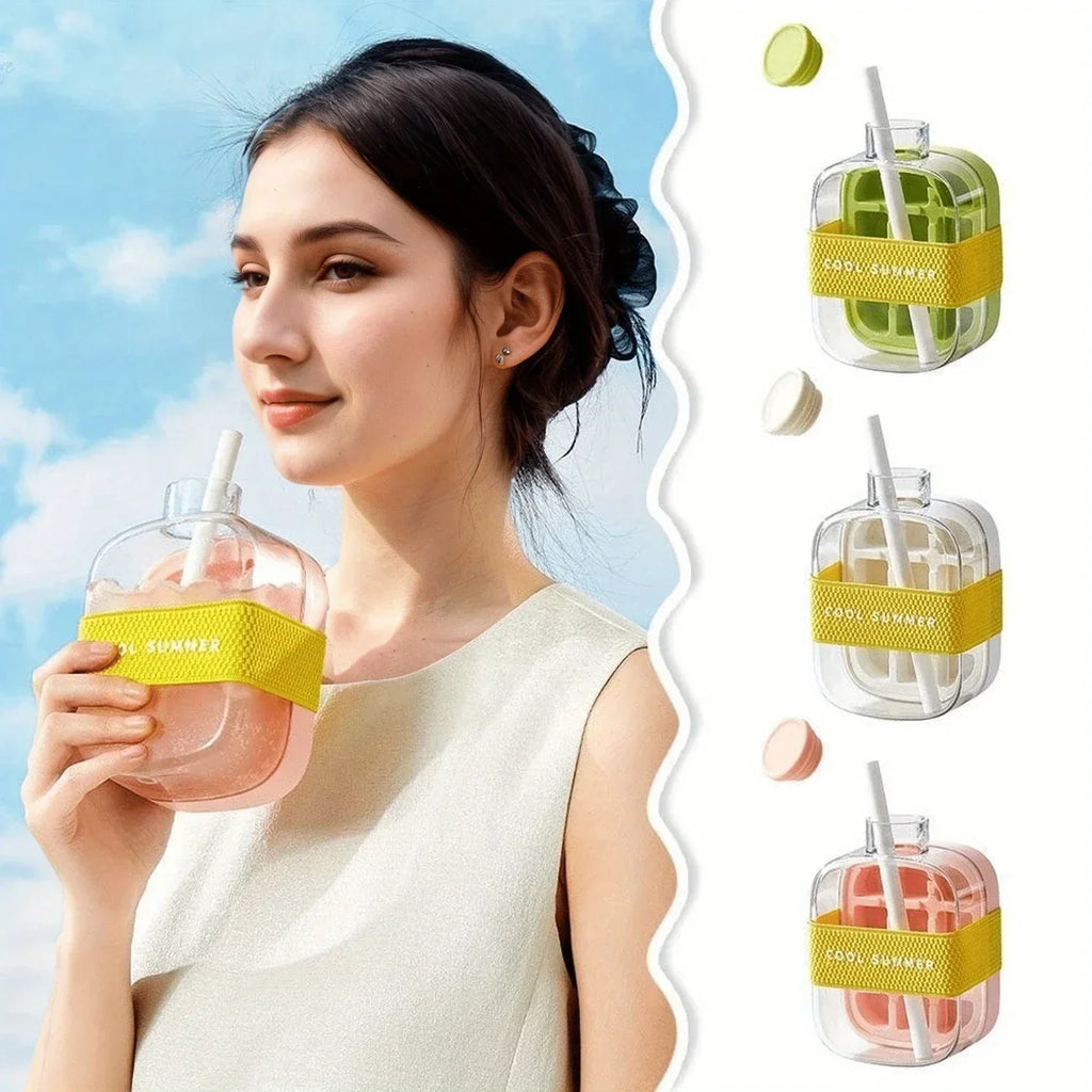 2-in-1 Ice Cube Tray & Water Bottle 500/800ml | Press Ice Maker