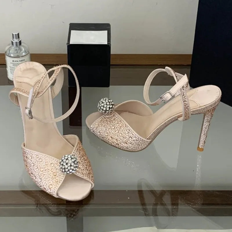Crystal Diamond Peep Toe High Heel Sandals for Women