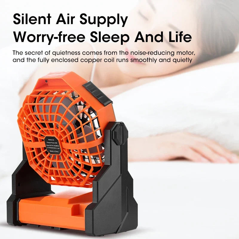 10000mAh Portable Rechargeable Fan with LED Light & Hook