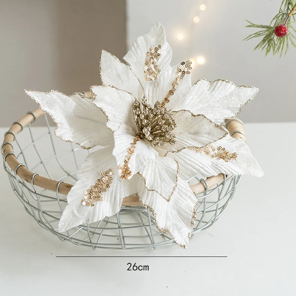 Artificial Christmas Flower Pick | Layered Petals | 26cm Stem