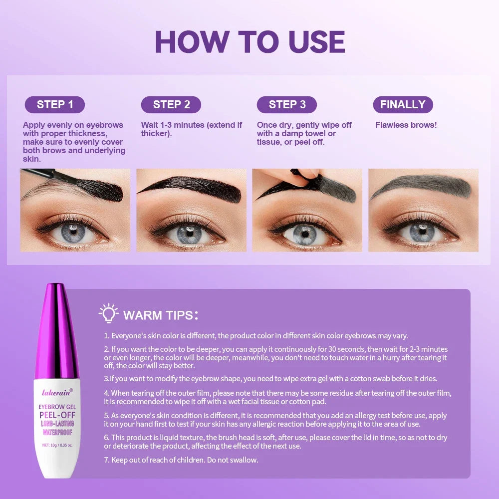Peel-Off Eyebrow Tint Gel – Waterproof, 4 Shades | Brow Tint