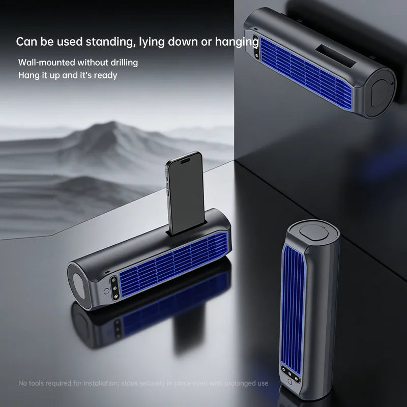 Cross-Flow Tower Fan – Desktop, Wall-Mount & Phone Holder