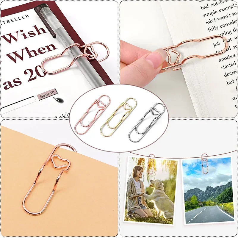 Heart Shaped Metal Pen Clips & Bookmark Holders for Notebooks