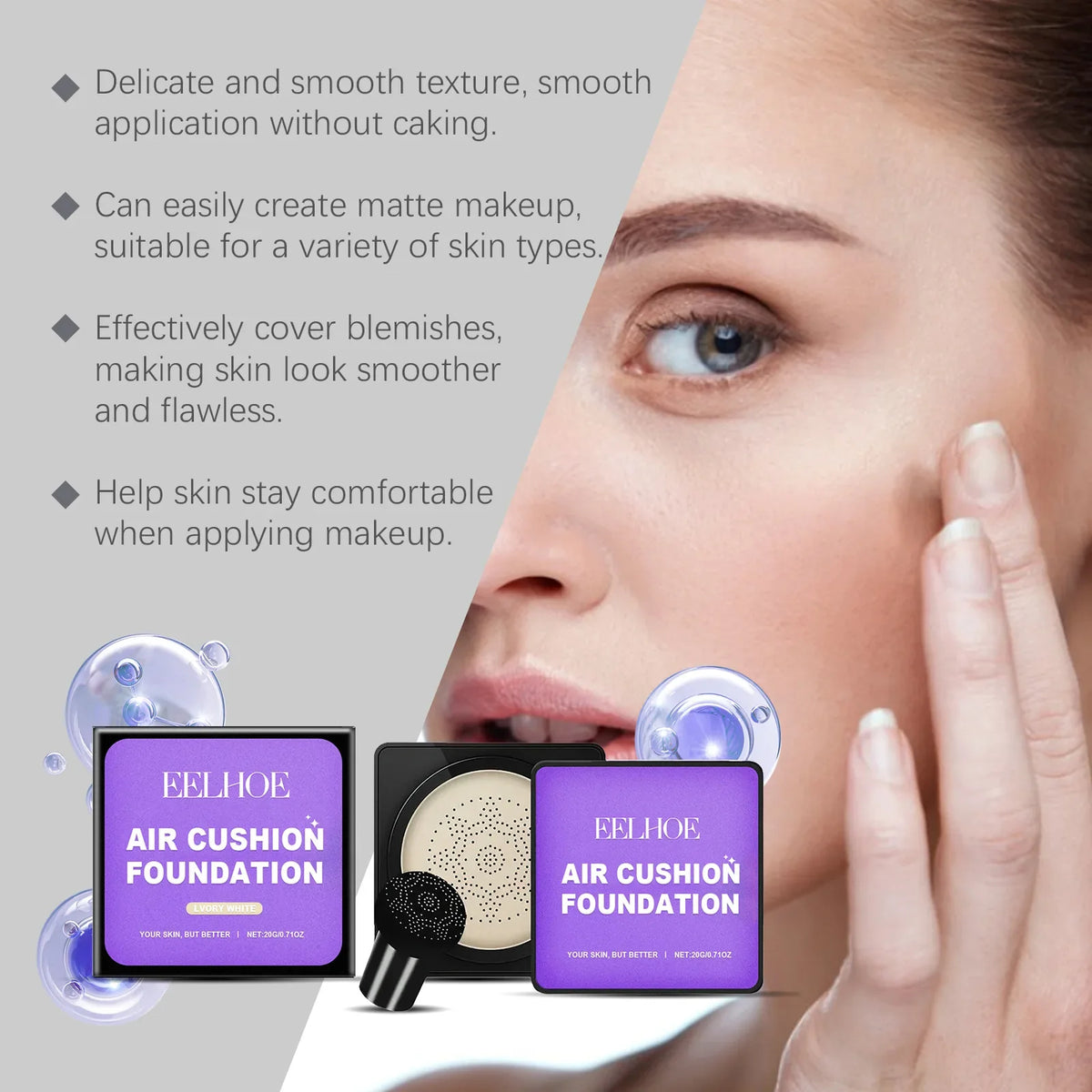 EELHOE Mushroom Head Air Cushion Foundation – Full Coverage