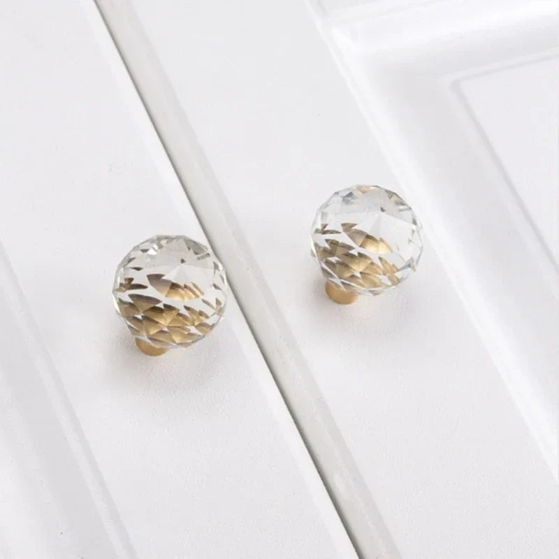 Solid Brass Crystal Glass Cabinet Pull Handle & Drawer Knob