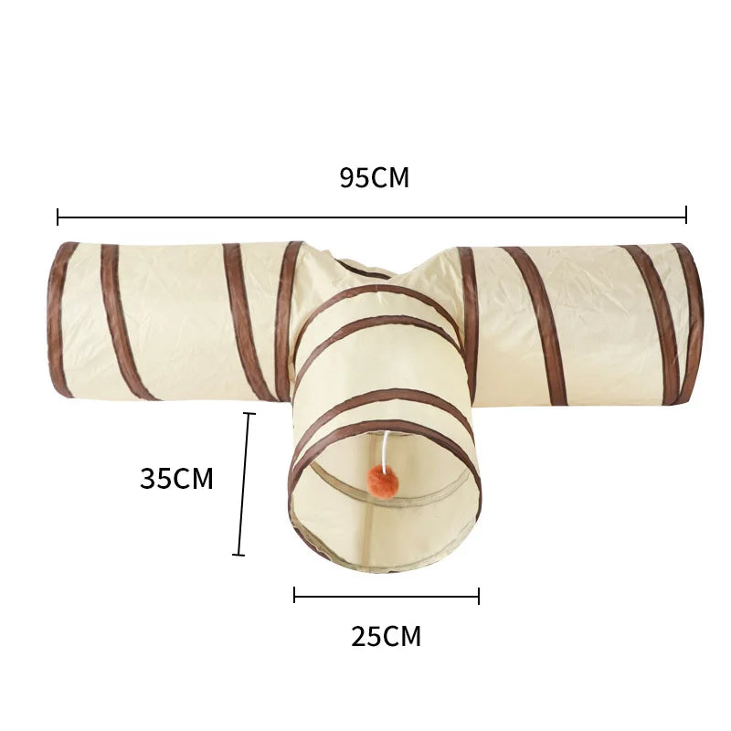 Foldable Cat Play Tunnel | Striped Interactive Kitten Toy