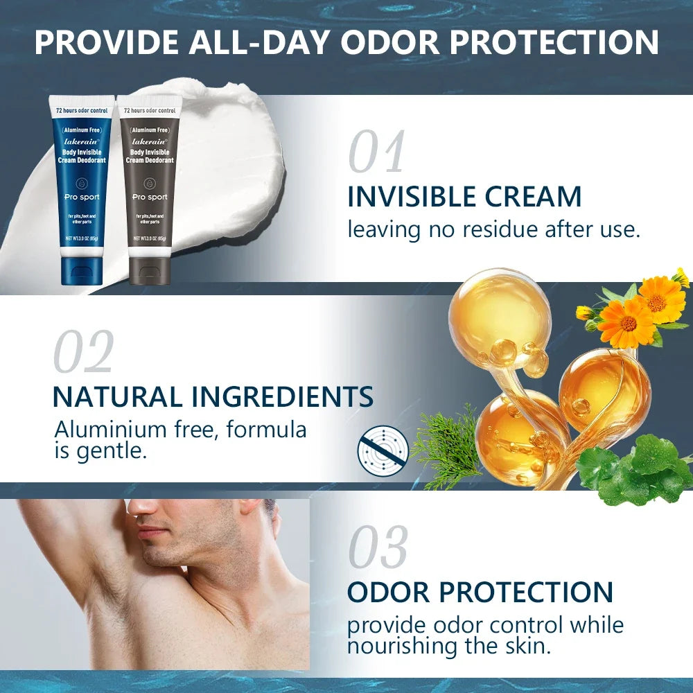 Men's Invisible Cream Deodorant – 72H Odor Control, Aluminium-Free