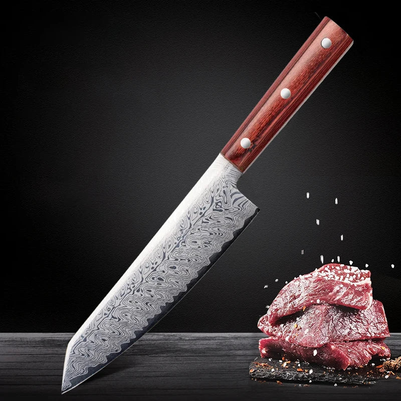 Damascus Steel Chef Knife – Japanese Forged Petty Knife, Wood Handle